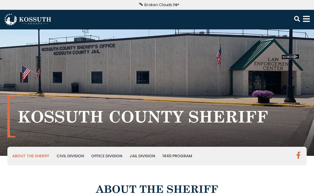 Kossuth County Sheriff official page showing department and jail responsibilities