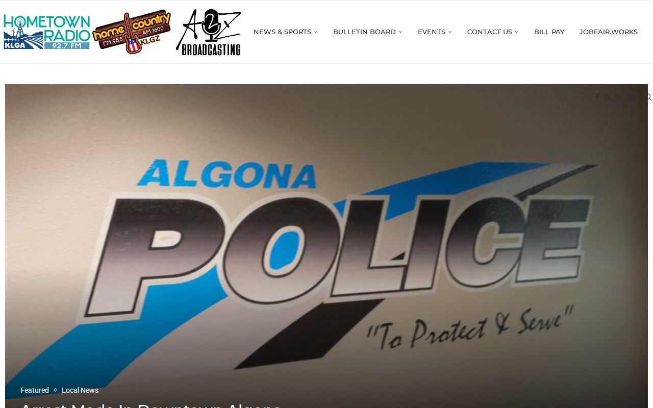 KLGA Algona Radio event-driven report concerning an arrest, booking, and court follow-up